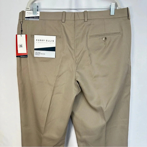 NWT Perry Ellis Portfolio Mens Pants 38x32 Khaki Folio Flex Comfort Waistband - Picture 6 of 14